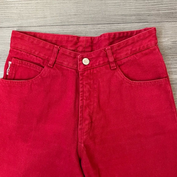 Vintage 80s BONGO High Waisted Red Tapered Leg Denim Jeans Size 32 - Picture 3 of 5